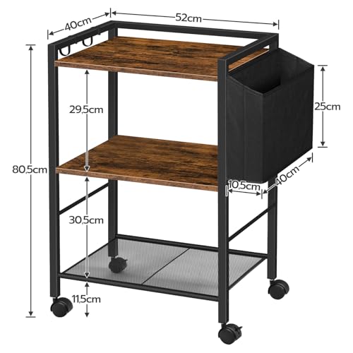 HOOBRO Druckertisch, Druckerständer mit Rollen, 3 Ebenen Druckerwagen, mit Verstellbaren Ablagen und Dokumentenkorb, 52 x 40 x 80,5 cm… – Ansicht 6