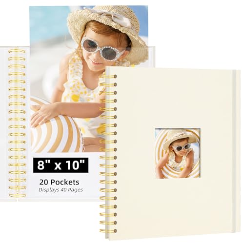Remowith 8x10 Photo Album 20 Pockets Linen Cover Kids Artwork Beige