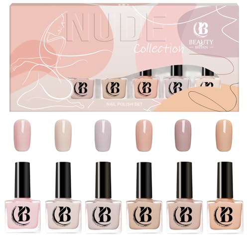 Beauty4Britain – Coffret de Vernis à Ongles Nude 6 Couleurs Neutres 10 ml – Séchage Rapide, Longue Tenue