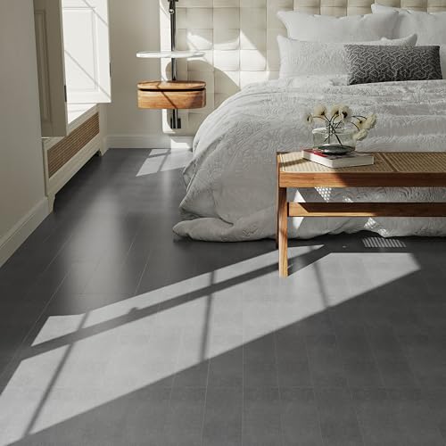 Elffloor PVC Bodenbelag Selbstklebend Vinylboden, Reiniger Wasserdicht Bodenbelag für Wohnzimmer Schlafzimmer Küche und Badezimmer Bodendielen Grau 40X15cm, Dicke 0,7mm 10Stk