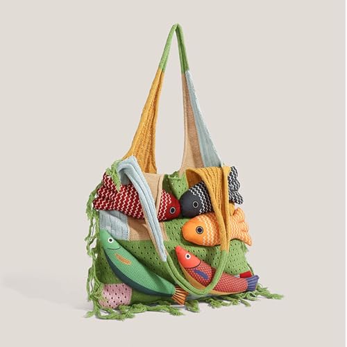 Bolso de hombro tejido con diseño 3D de pez para mujer, estilo Boho, tote versátil para vacaciones de verano miniatura 4