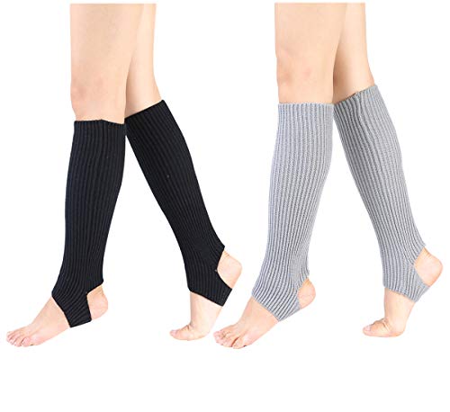 Toes Home Damen stirrup leg mers stiefel stulpen socken knee high länge häkeln für tanz yoga 2 Pairs(Schwarz+Grau) One Size Cover