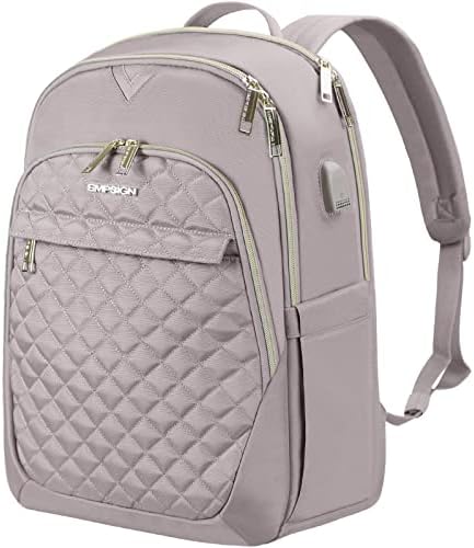 EMPSIGN 15.6 Inch Laptop Backpack for Women Men, Laptop Bag Business Work Travel Waterproof Backpack with USB Charging Port, Stylish Backpack for Women College Computer Book Bag, Dusty Pink