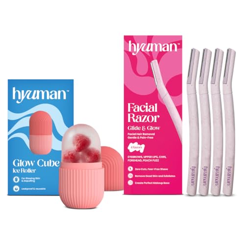 Image of Hyuman Women 4 Face Razor + Ice Roller | German Stainless Steel Blade |Shaver For Facial Hair, Chin, Upper Lip, Forehead | Ice Roller For Face Massager