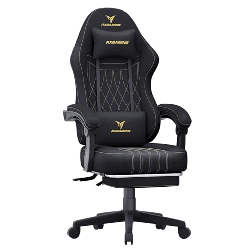 29% off - RXGAMING ゲーミングチェア オフィスチェア イス 椅子 テレワーク 疲れない ファブリック デスクチェア オットマン付き ゲーム用チェア145&deg;リクライニング パソコンチェア 座り心地よい テレワーク 収納便利 ブラック