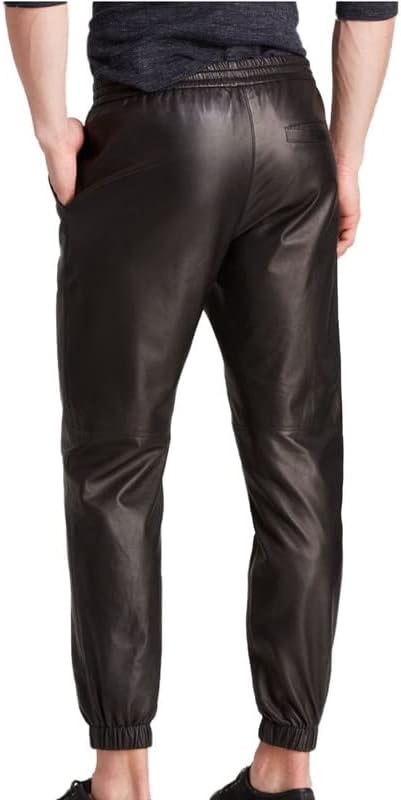 Leather Trens Lambskin Leather Men's Atheletic Black Color Casual, Party Sweat Pant LTSP42