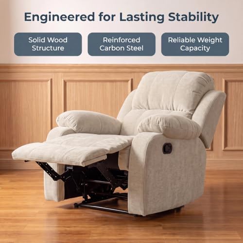 Image of Manual Single Lounge Recliner Chair with Adjustable Backrest, Beige | Manual Chenille Recliner Chair, Adjustable Backrest, Stable Heavy‑Duty Build,Comfortable Chenille Fabric