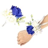 JaosWish 2PCS Flower Wrist Corsage Boutonniere Set Artificial Peony Rose Corsage Set Handmade Bride Wristband Men Boutonniere for Groom Wedding Party Prom Suit