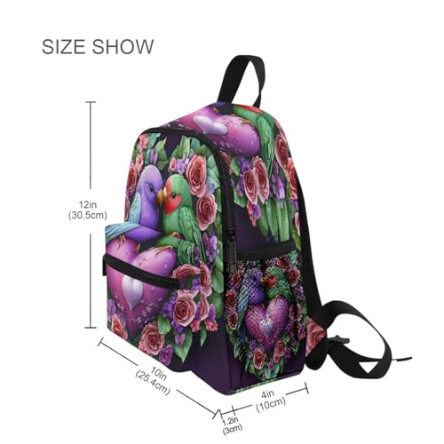 panksolu Love Heart Two Parrots Toddler Backpack for Boys Girls,Kid Backpack with Chest Clip and Name Tag, S4