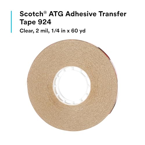 Image of 3M Scotch ATG Adhesive Transfer Tape 924, Clear Tape, 1 /4 in x 60 yd 2.0 mil (Pack of 1)