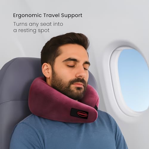 Image of Sassoon | Neck Pillow for Travelling |Memory Foam Travel Neck Pillow | with Adjustable Velcro Strap | Perfect for Airplane, Car, Train Travel with Cover & Machine Washable -Chestnut, Standard Size