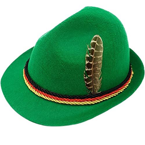 YESBOR Bavarian Oktoberfest Felt Alpine Hat Cap German Austrian Swiss Halloween Costume Accessory Green
