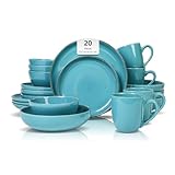 Home VSS 20-Piece Nordic Ceramic Dinnerware Set - Raised Rim Tableware Collection with 4-Person Plates & Bowls, Shiny Turquoise Speckled Serveware for Daily Use