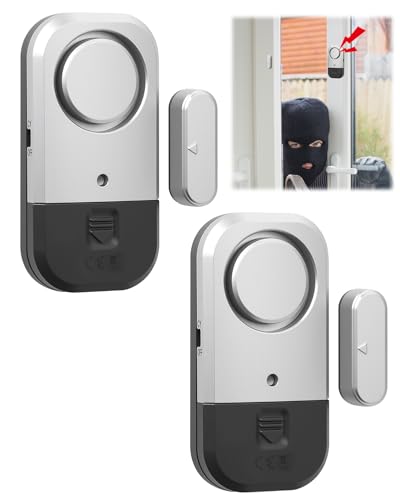 2pcs Door Window Alarm for Home Security, 130dB Loud Siren Shed Alarm, Door Alarm Sensor, Ultra Slim Vibration Alarms, Wireless Magnetic Sensor Burglar Anti-theft Bell Alarm Stick on for Kids Safety
