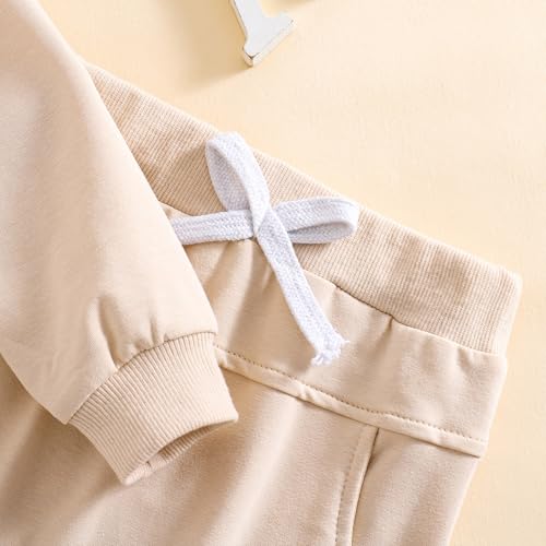 JiAmy Toddler Baby Boys Clothes 2Pcs Daddy's Mini Print Long Sleeve Hoodie Sweatshirt Pants Set Newborn Tracksuit Clothing Outfit for Beige 0-6 months - Image 4