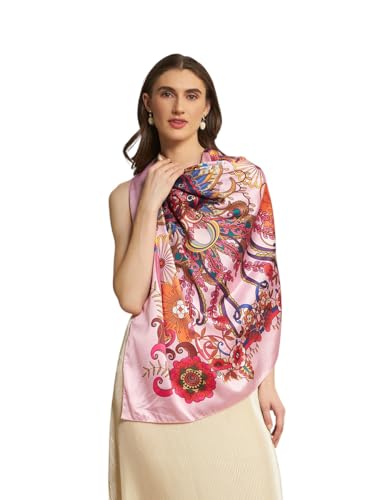 Image of Ravaiyaa - Attitude is everything Women Silk Digital Print Large Square Scarf Breathable Lightweight Neckerchief Printed Headscarf 40 inch x 40 inch Inch
