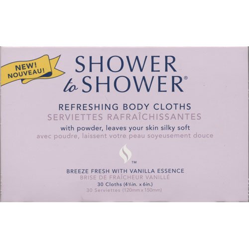 Shower to Shower Refreshing Body Cloths, Breeze Fresh with Vanilla Essence, 30 cloths
