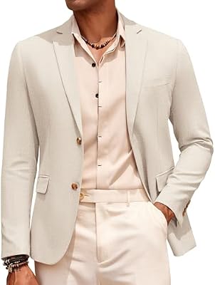 COOFANDY Men's Linen Suit Coat - Lightweight Regular Fit Cotton Linen Blazer Jacket