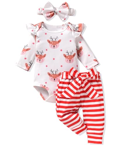 Image of Aalizzwell Preemie Newborn Infant Baby Girls Clothes Ribbed Romper Bodysuit Pants Set Fall Winter Outfits