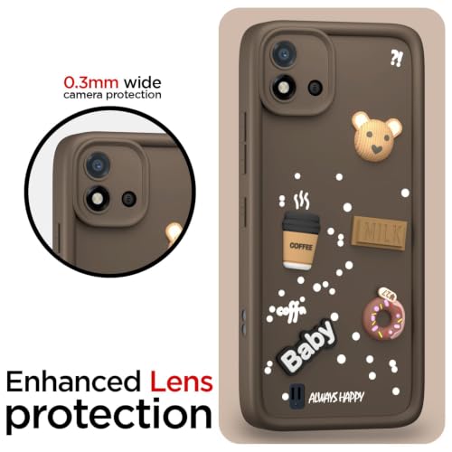 Image of Bintage Cute Fun Ball | Taddy Cartoon 3D Smiley Coffee Cup | Milk Donut | Full Protection Rubber Back Cover Compatible for Realme RMX3231 / C11 2021 - Brown