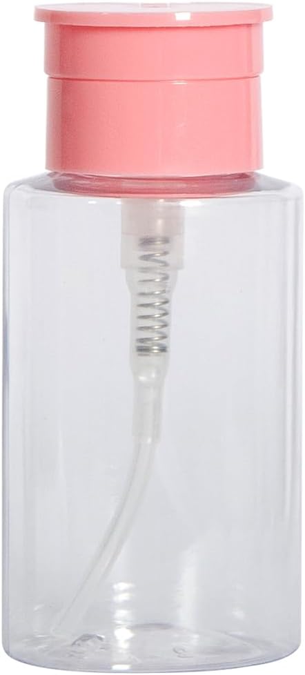 1Pcs Leak-Proof & Portable Push Down Pump Dispenser Bottles: Refillable Clear Containers for Nail Polish, Makeup Remover, Travel, Salon, Hospital Use (1, Clear Pink)
