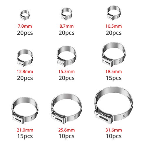 Proster Single Ear Stepless Hose Crimper Tool Kit, 1Pcs Single Ear Hose Clamp Crimper With 150Pcs 6-31.6Mm 304 Stainless Steel Cinch Clamp Rings #TOP5