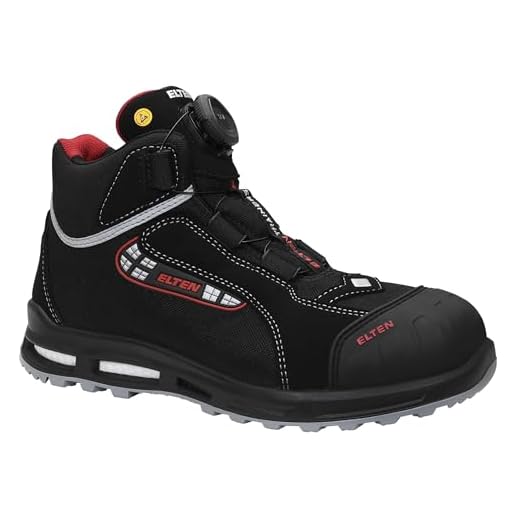 ELTEN Sicherheitsschuhe RENZO XXW Low ESD S3, Herren, Leder, Stahlkappe, leicht, robust, Schwarz, Größe: 46 7 ELTEN Sicherheitsschuhe SANDER XXT Pro BOA ESD S3, Herren, Textil, Kunststoffkappe (leichter als Stahlkappe), leicht, sportlich, Schwarz/Rot, Größe: 43