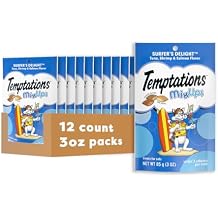 Temptations Cat Treats MixUps Surfers Delight, Tuna, Shrimp, Salmon Flavor, Crunchy and Soft Cat Treats, 3 oz. Pouch Pack of 12