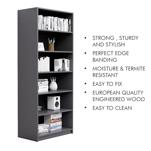 Image of Bniture 6 Tier Engineered Wood Open Book Shelf Wooden Bookshelf for Home, Kids Room & Study Room | Multipurpose Free Stand Corner Book Organizer for Library Room, Office | Slate Grey