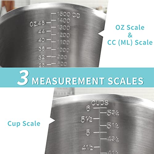 Image of Measuring Cup, [Upgraded, 3 Measurement Scales, Including Cup Scale, ML Scale, Ounce Scale], Newness Stainless Steel Measuring Cup with Marking with Handle, 48 Ounces (1.5 Liter, 6 Cup)
