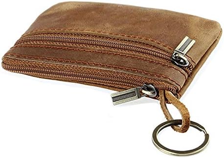 Miniatura 6 de Monedero para hombre de cuero con cremallera corto estilo retrol estilo retro organizador de tarjetas de crédito, Marrón, Cartera con tarjetero