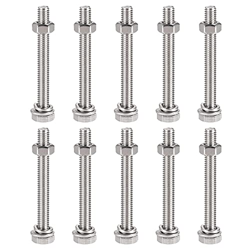 Vis à tête hexagonale M6 x 55 mm anti-rouille en inox 304 pour stopper le desserrage, 10 pcs