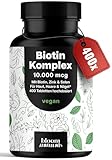 Biotin hochdosiert - 10.000 mcg - 400 Tabletten - Komplex mit Zink & Selen für Haut, Haare, Nägel - Vegan & produziert in Deutschland - Verpackung kann variieren