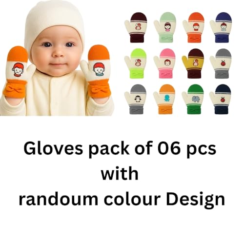 Image of K D Baby Winter wear Combo with Gloves & Cap Set (6 Pairs Woolen Mittens /Gloves + 01 Woolen Cap) for Infants 03-12 Months