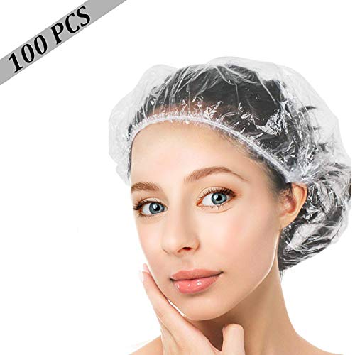 Shower Cap Disposable, 100Pcs Large &Thick Waterproof Shower Cap for Women and man, Spa, Home Use, Beauty Salon, Food Service, Hotel and Hair Salon, Makeup Accessories Portable Travel (Transparent)