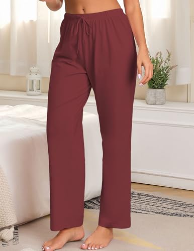 Image of Mothers Day Gift for Mom 3 Pack 100% Cotton Women Pajama Pants Elastic Waist Drawstring Loose Fit Lounge Sleep Pants