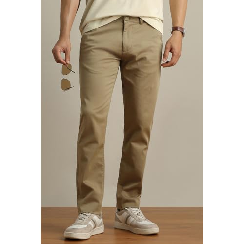Image of Peter England Men's Super Slim Fit Stretchable Cotton Satin Casual Trousers | Office Sleek & Trendy Look