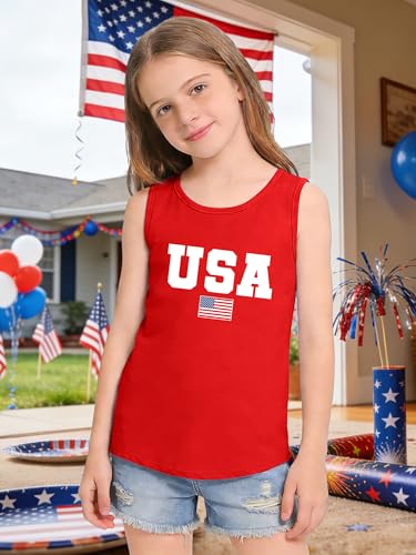 Image of CAZYCHILD Girls American Flag Tank Tops Boys 4th of July Shirts USA Summer Sleeveless Tee Independence Day Outfit 5-14y
