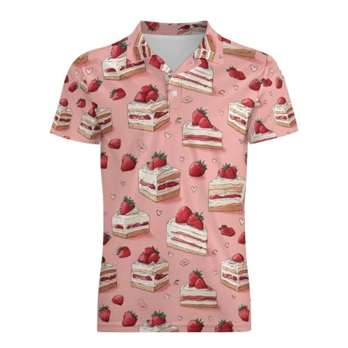 Boys' Classic Polo Shirts Short Sleeve Moisture-Wicking Golf & Tennis Shirts for Youth Teens Delicious Strawberry Cake4