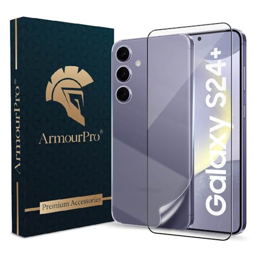 Image of ArmourPro Tempered Glass Compatible for Samsung Galaxy S24 Plus 5G (6.7 Inch) With Back Nano Membrane, Edge-to-Edge Protector Coverage With Easy Cleaning Kit | Black