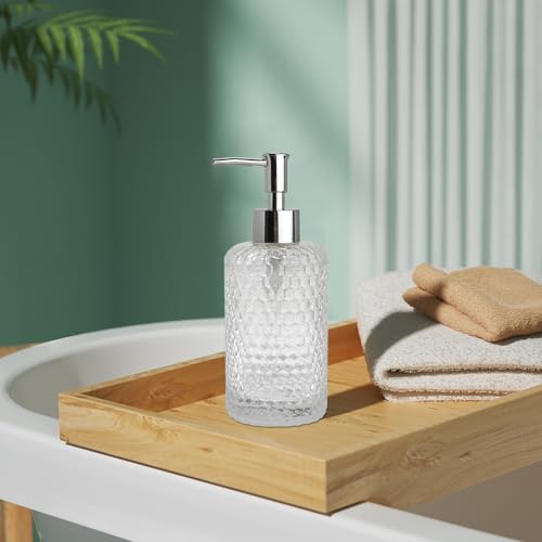 Image of Glass Hand Soap Dispenser Bathroom, Refillable Liquid 12.7oz Soap Dispenser with Rust-Proof Plastic Pump for Kitchen
