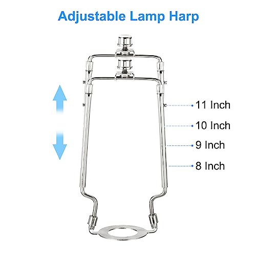 Image of PATIKIL 8 9 10 11 Inch Lamp Harp Kit with Finial, 1 Set Adjustable Lamp Shade Bracket Holder with 3 /8 IP E26 Light Base for Table Floor Lamp, Silver