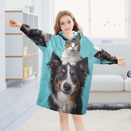Orange Cat Blue Kids Wearable Blankets Teen Girls Sweater Animal 3D Print Toddler Boys Oversized Sweatshirt Hoodie4