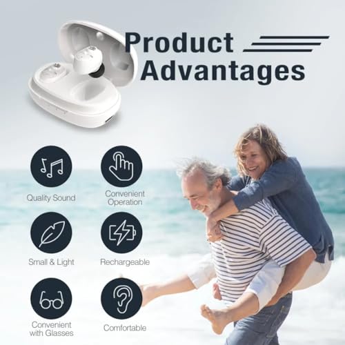 Image of CIC Wireless Rechargeable Hearing Aids for Old Age and Seniors with Digital Display, Noise Reduction, and 30-Hour Battery Life (WHITE, Manual) DIGITAL DISPLAY