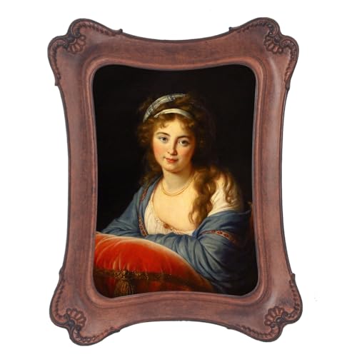 WINPLUS+ Marco de fotos vintage de 5 x 7 pulgadas, marco de fotos rectangular antiguo de lujo en acabado rojo ladrillo con decoración floral grabada, frontal de cristal real, decoración retro del