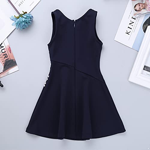 Ranrann Kids Girls Sleeveless Rhinestones Special Occasion Dresses A-Line Formal Dress Birthday Party Outfits Ball Gown Dark Navy 10-12 #TOP4