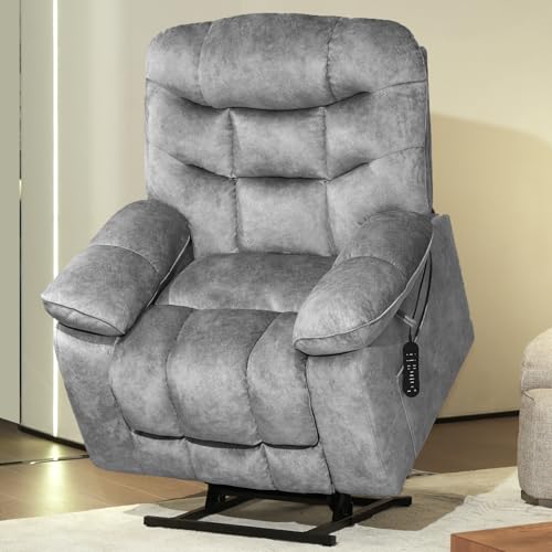 EONIX Large Lay Flat Power Lift Recliner Chair for Elderly with Heat and Massage, 400lbs Dual Motor Electirc Lift Chair with Extended Footrest, SLRY007062, Grey - Image 3