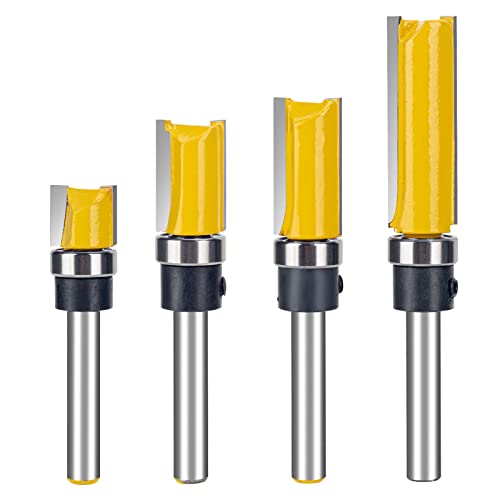 Lot de 4 fraises à défoncer avec tige de 6,35 mm, diamètre de 1,27 cm roulement supérieur guide de gabarit outil bois