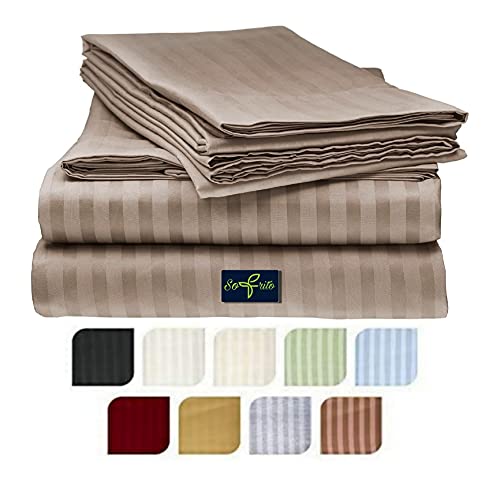 Image of Sofrito Bed Sheet Glace Cotton Striped - 300 TC - Double (90 inchx100 inch) - with 2 Pillow Cover | Ideal for Hospitals, Clinics, Hostels, PGs, Hotels & Guest Houses | Taupe