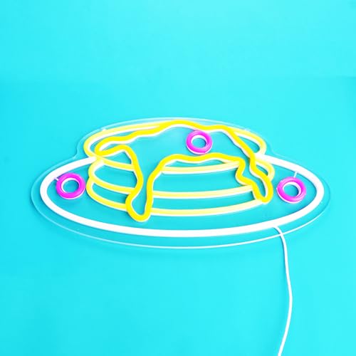 Image of Pancake LED Neon Sign Breakfast Neon Light for Kitchen Restaurant Bakery Cafe Brunch Shop Wall Decoration USB /Dimmable Switch Fast Food Pancakes Advertisement Lamp
